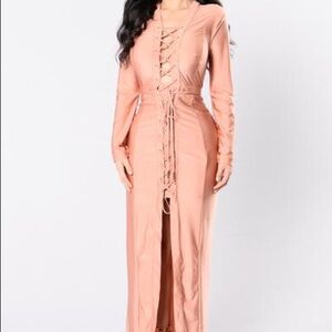 Fashion Nova Peach Lace-Up Maxi Dress